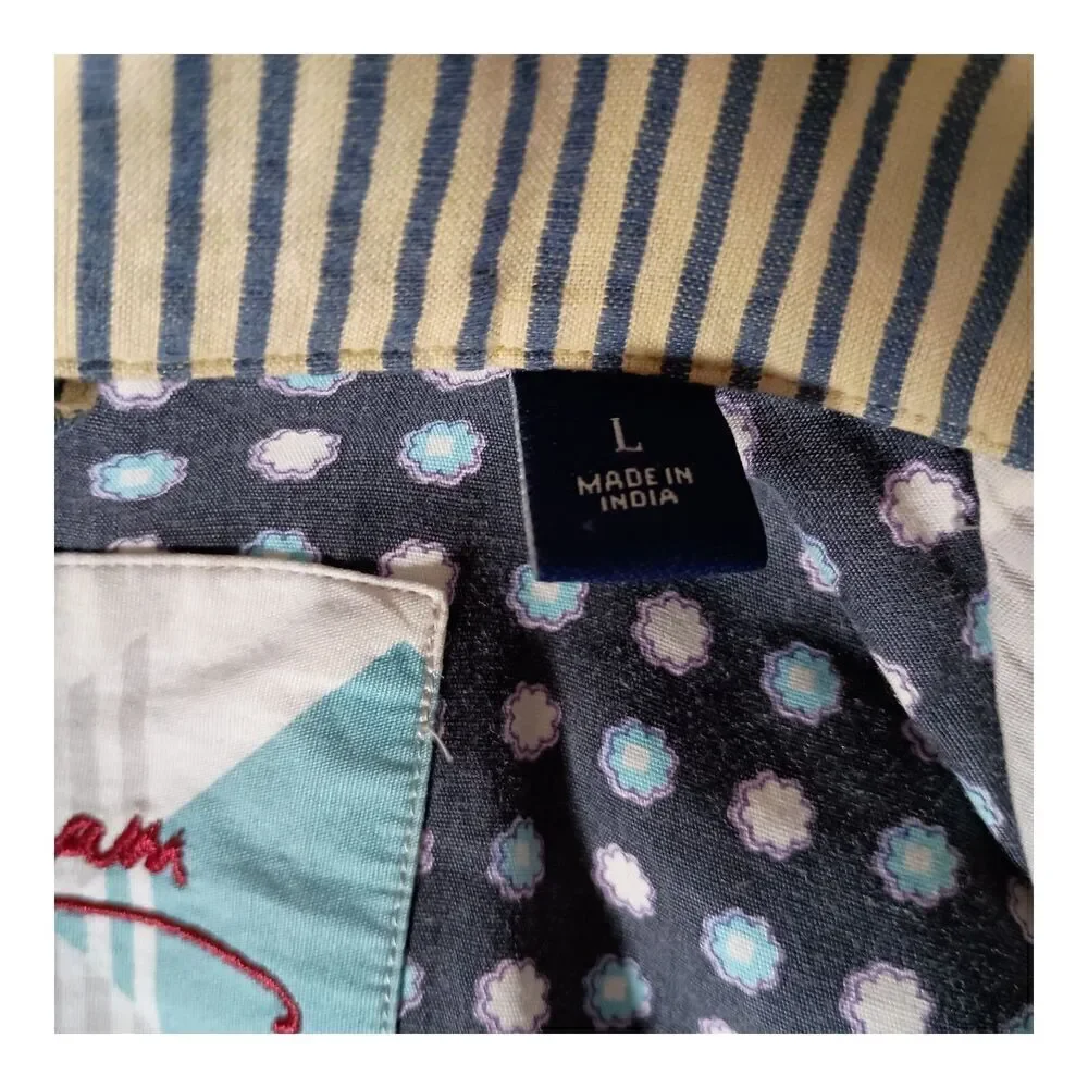 Robert Graham Sport Coat Blazer 100% Cotton Yellow Blue Striped Men's Large